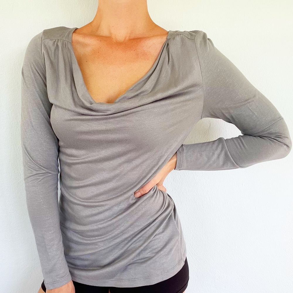 APT. 9 gray silver glitter cowl neck long sleeve blouse size small